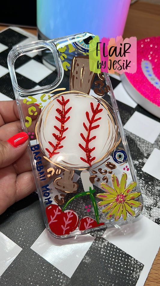 Hand Painted Baseball Themed Phone Case