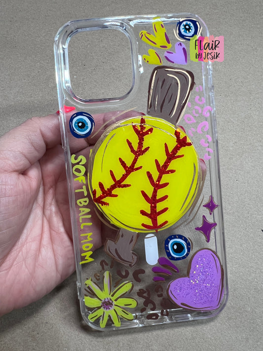 Hand Painted SOFTBALL Themed Phone Case