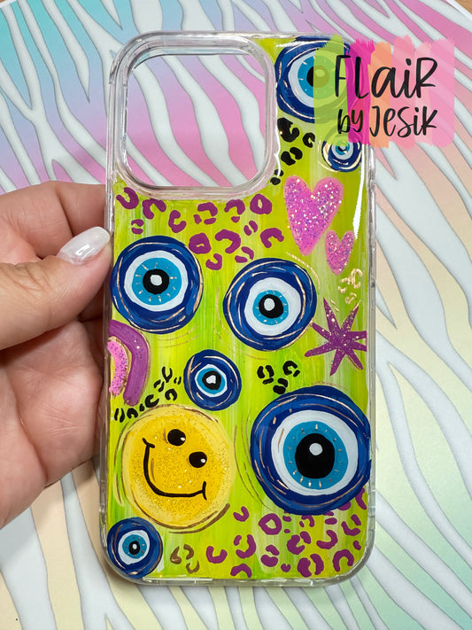 Hand Painted Green-Evil Eye Themed Phone Case
