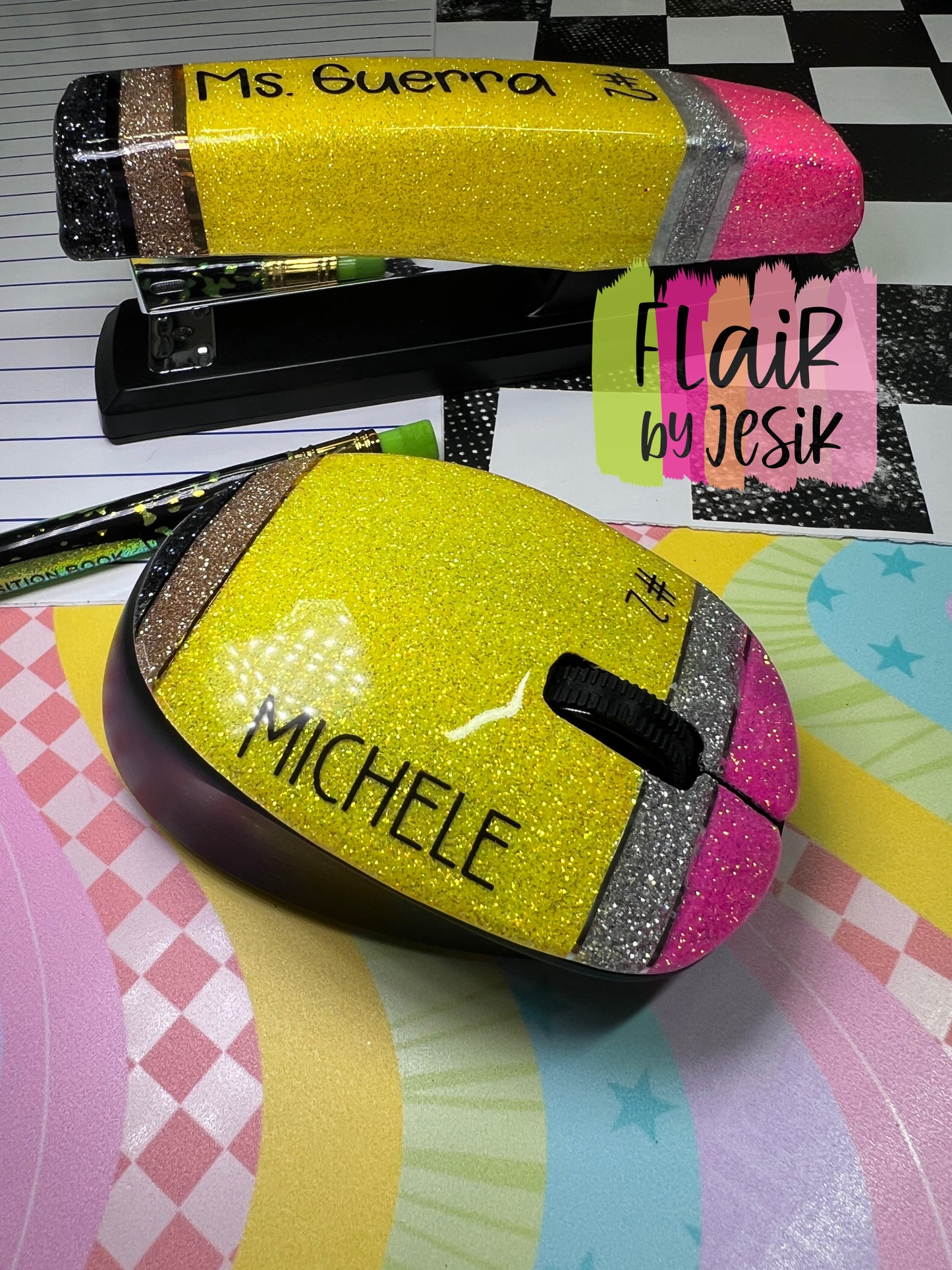 Glittered Wireless Mouse - Pencil Theme